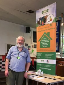 Healthy Homes for Wellbeing energy adviser Chris Walford at Sidmouth Repair in October 2019