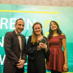 ECOE directors Andy Extance and Prina Sumaria join founding director Sonya Bedford to celebrate the recognition of ECOE’s ongoing fight against climate change and fuel poverty. Credit: Regen/Tom Smith Photography