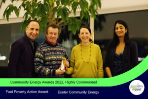 From left-right Andy Extance, Paul Whittall, Tara Bowers and Prina Sumaria collect the Highly Commended Fuel Poverty Action award