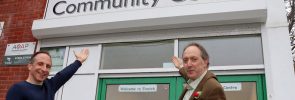 ECOE Director Andy Extance and Exwick Community Centre chair of trustees Trevor Sharp celebrate last year's ECOE community fund award