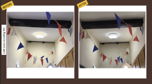The Café area before and after the LED upgrade, creating a brighter and more welcoming space for visitors. 